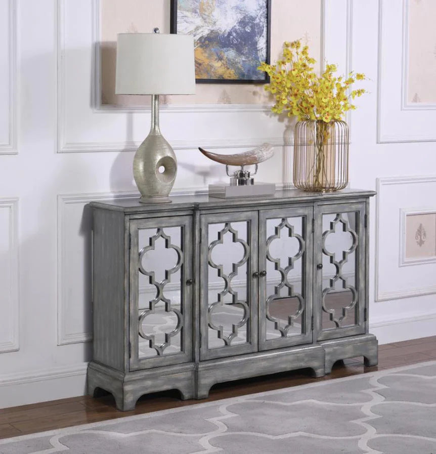 Erigeron 4-Door Wood Trellis Storage Accent Cabinet Grey CO-950822