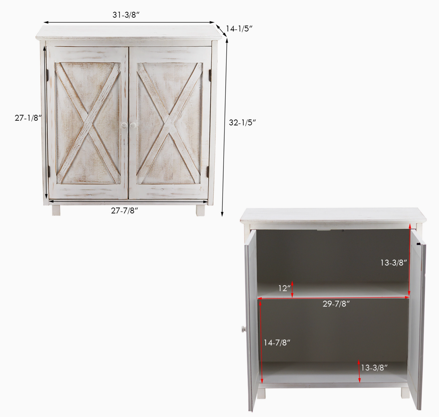 White Accent Farmhouse Wooden Storage Cabinet with 2 Barn Doors PL-420364