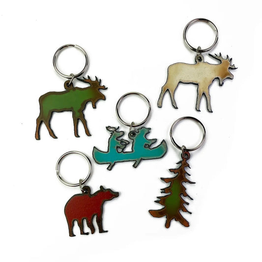 Keychain Lodge Moose Bear Canoe Tree Outdoors Rustic Metal IJ-52105