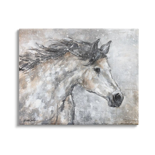 Abstract Winter Horse Portrait Grey Brown Animal Canvas SI-aj-296_cn_24x30