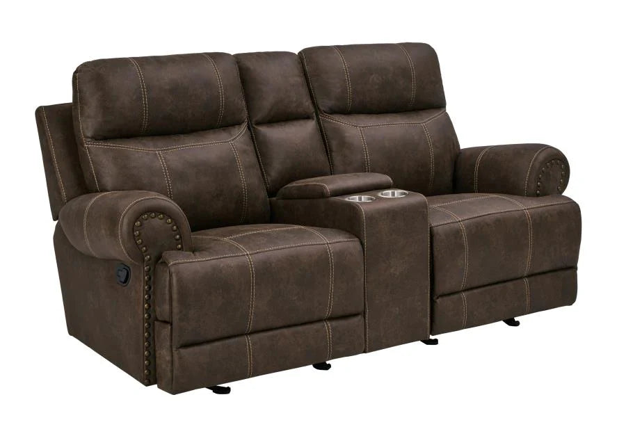 Brixton reclining gliding loveseat buckskin brown faux suede NEW CO-602442