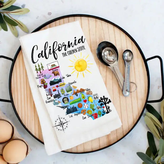 California State Map Souvenir Cotton Tea Towel AL-TT-2637