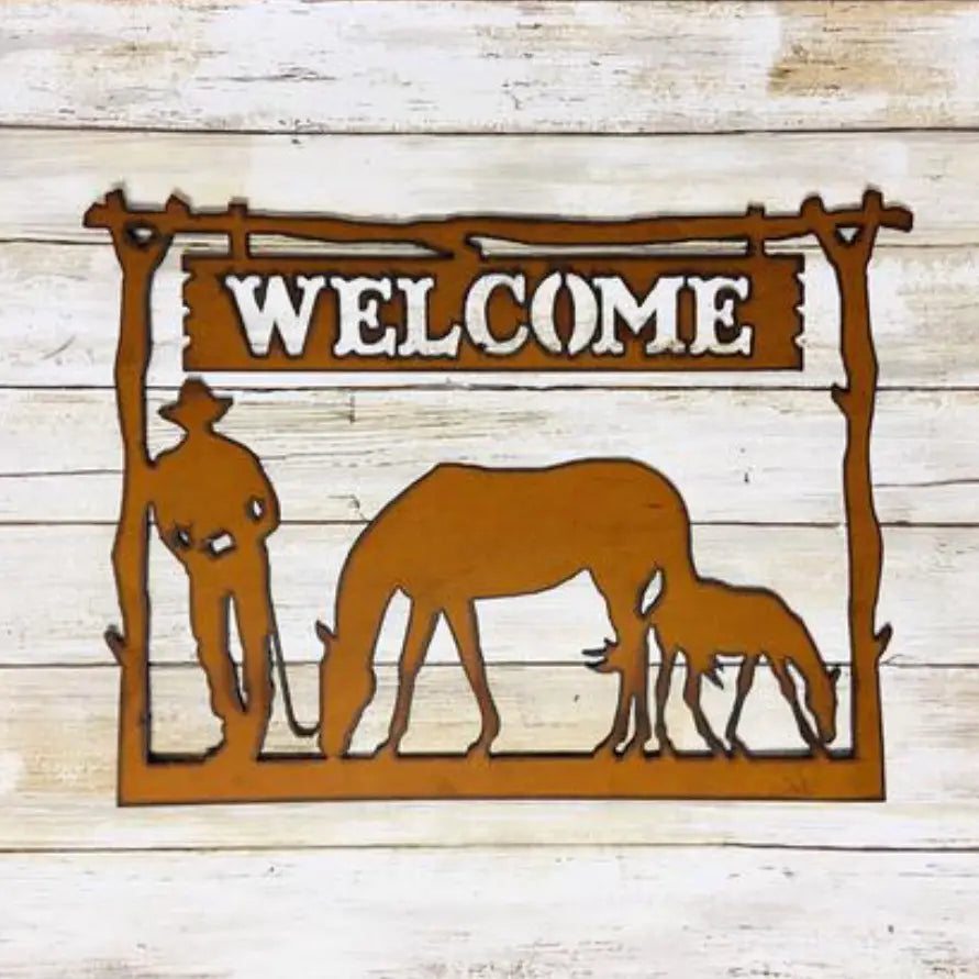 Cowboy Leaning Western Horizontal Welcome Sign UI-HSW-166