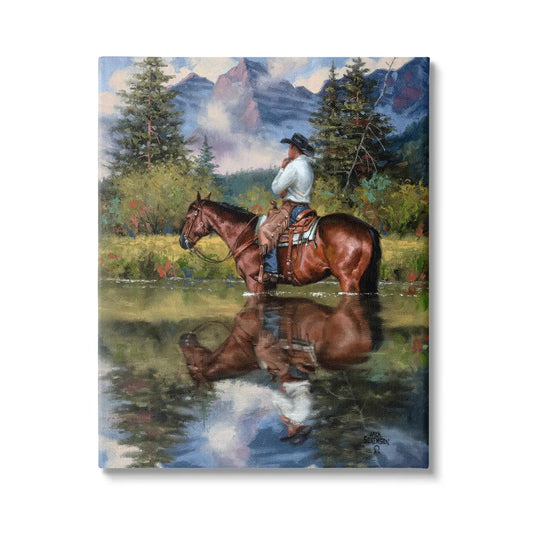 Cowboy and Horse River Canvas Art SI-ak-910_cn_24x30