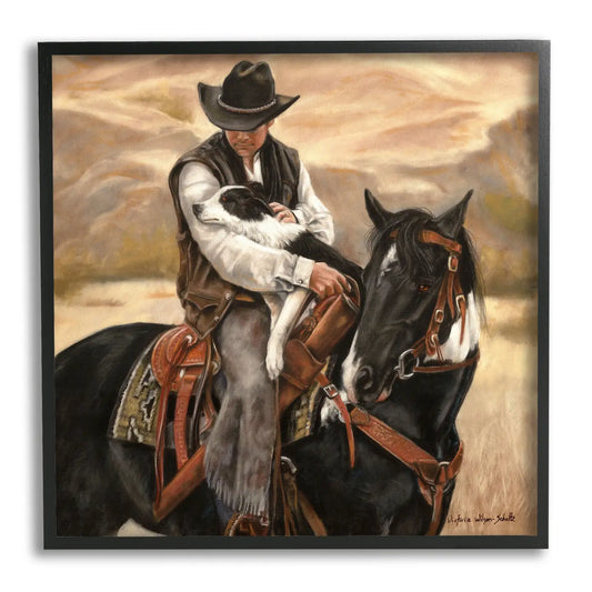 Cowboy with Dog Landscape Framed SI-ba-707_fr_24x24