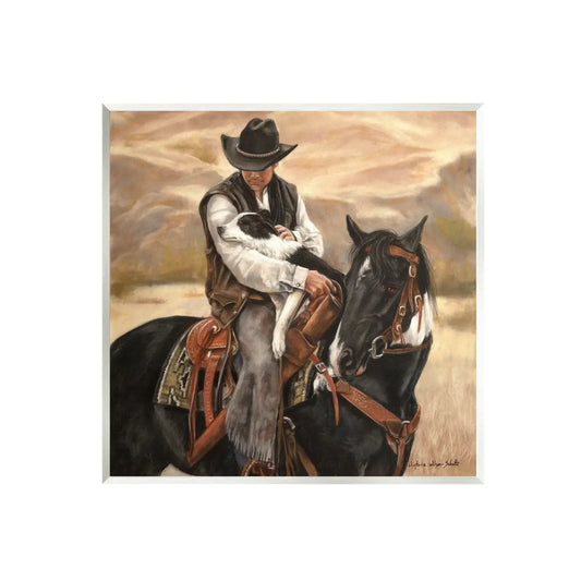 Cowboy with Dog Landscape Plaque Art SI-ba-707_wd_12x12