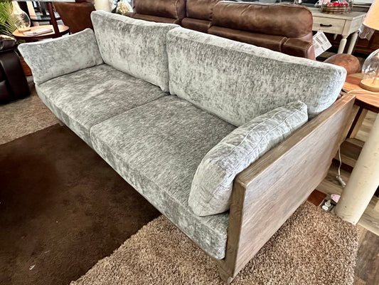 Mia sofa couch w/ real reclaimed wood frame, gray velvet upholstery NE-1212603