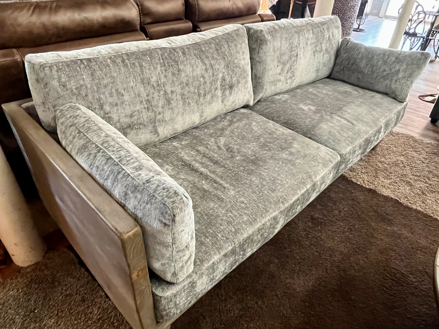 Mia sofa couch w/ real reclaimed wood frame, gray velvet upholstery NE-1212603