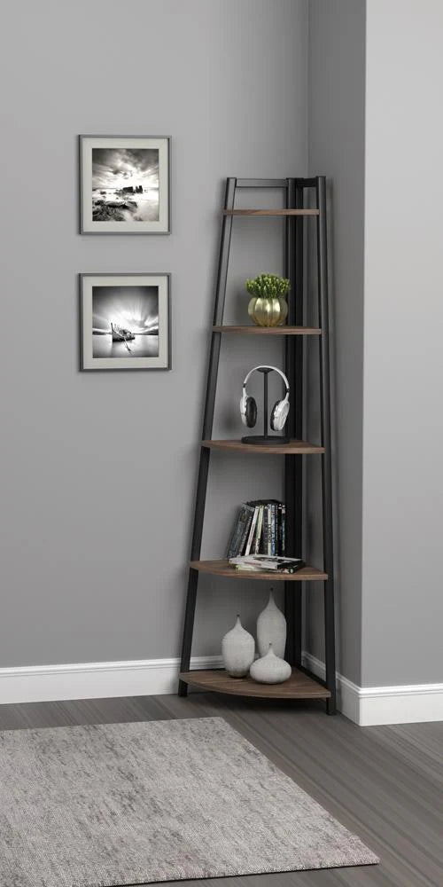 Jacksonville 5-tier Corner Bookcase Aged Walnut CO-805497