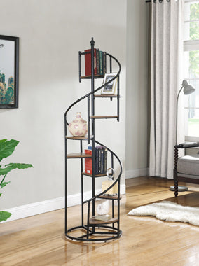 Roseglen 8-Shelf Staircase Bookcase Rustic Brown And Black CO-805675