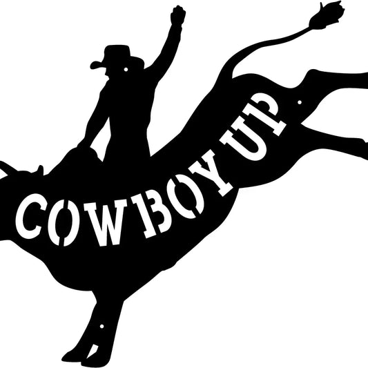 Rustic Metal Bull Rider "Cowboy Up" Sign RF-BULLUP-SIGN