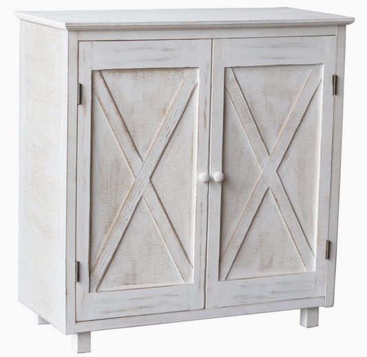 White Accent Farmhouse Wooden Storage Cabinet with 2 Barn Doors PL-420364