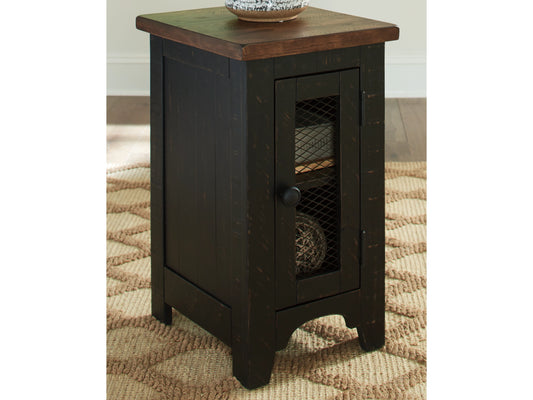 Valebeck Chairside End Table Cabinet Black w/ Brown Wood Top NEW AY-T468-7