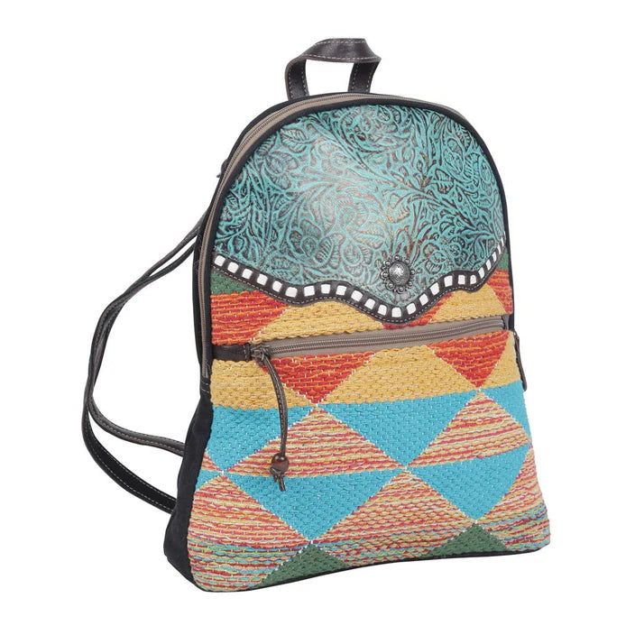 Accented Hues Cotton & Leather Backpack Hand Crafted Myra Bag NEW MY-S-4711